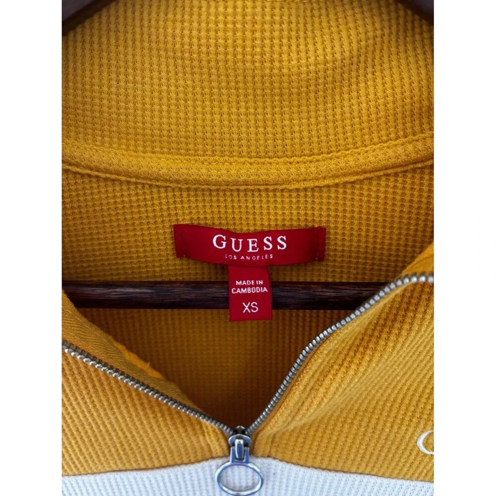 Guess Waffle Knit Quarter Zip Pullover Women XS Y2K Athleisure Streetwear